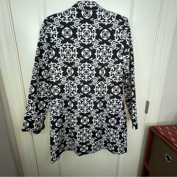 Adrienne Vittadini Midi Trench Coat Black White Button Front - Picture 7 of 17